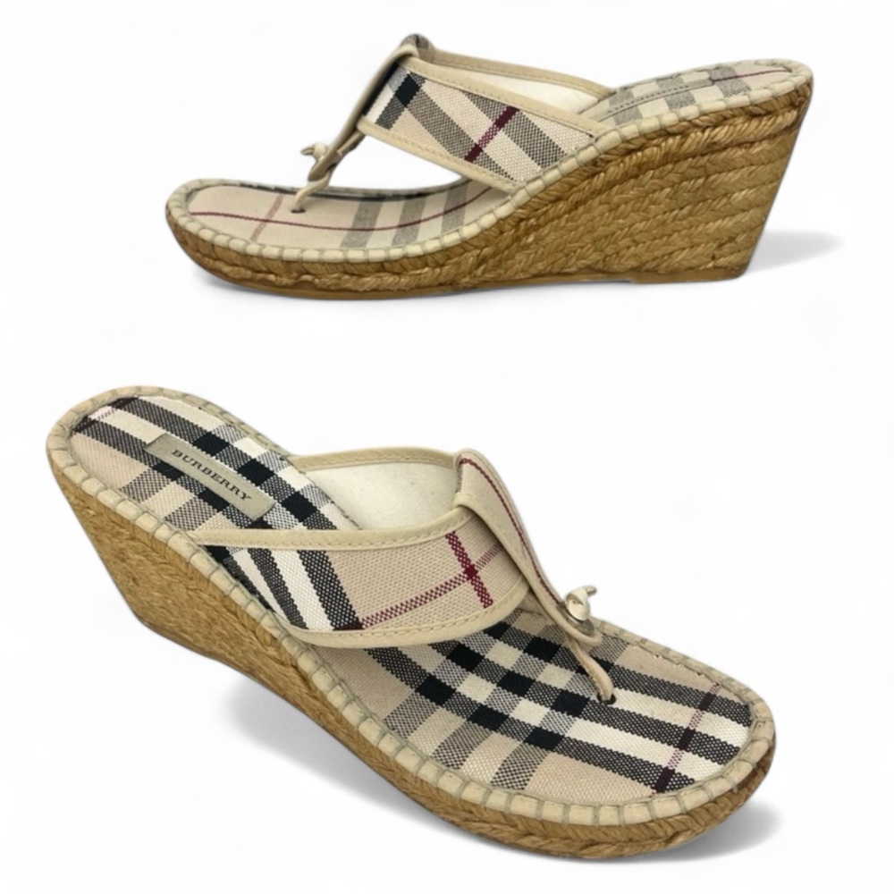 Burberry Beige Plaid Espadrille Wedge Sandals - Picture 14 of 14
